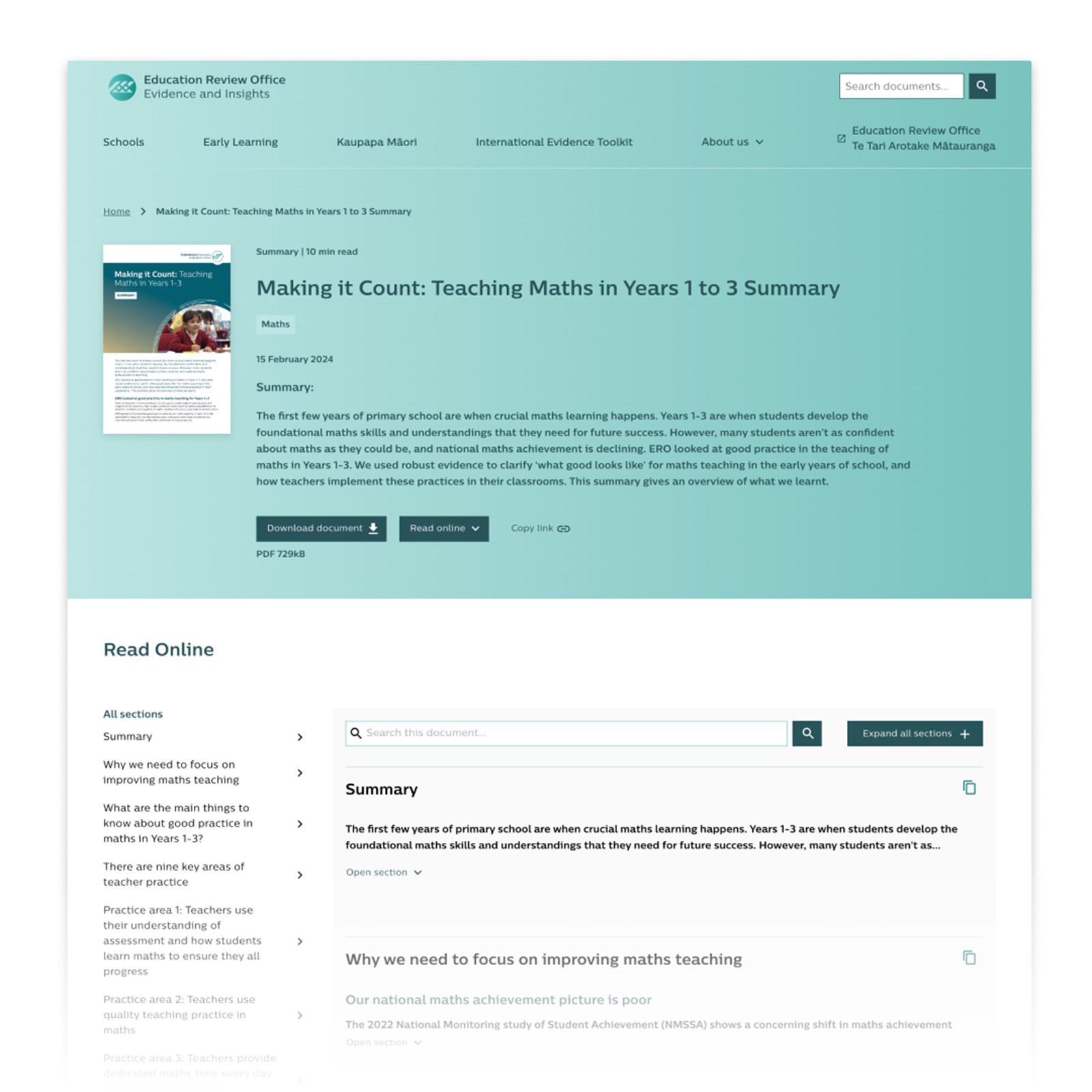Making it Count: Teaching Maths in Years 1 to 3 Summary page