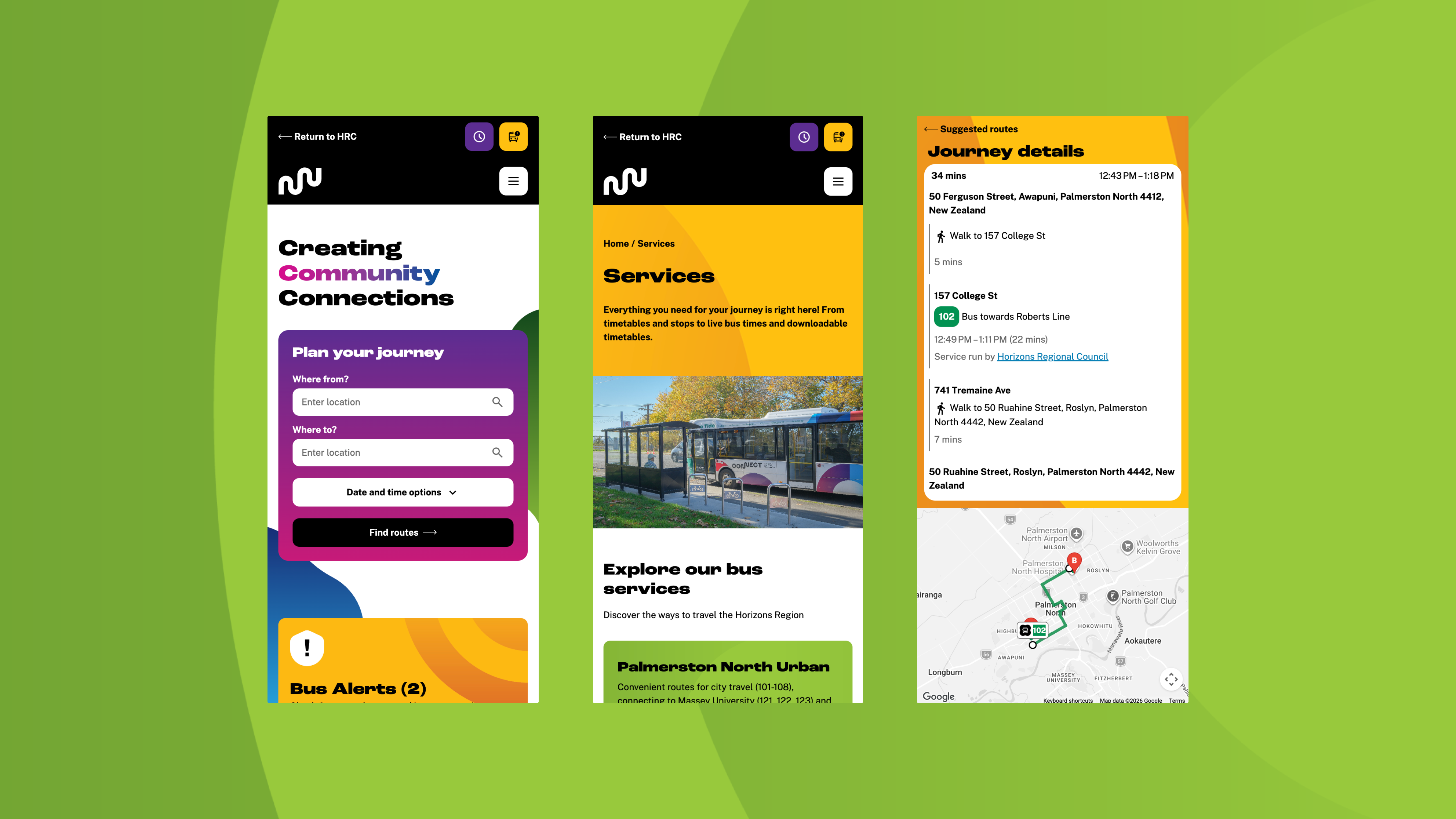 Screenshot of the Connect bus website in mobile